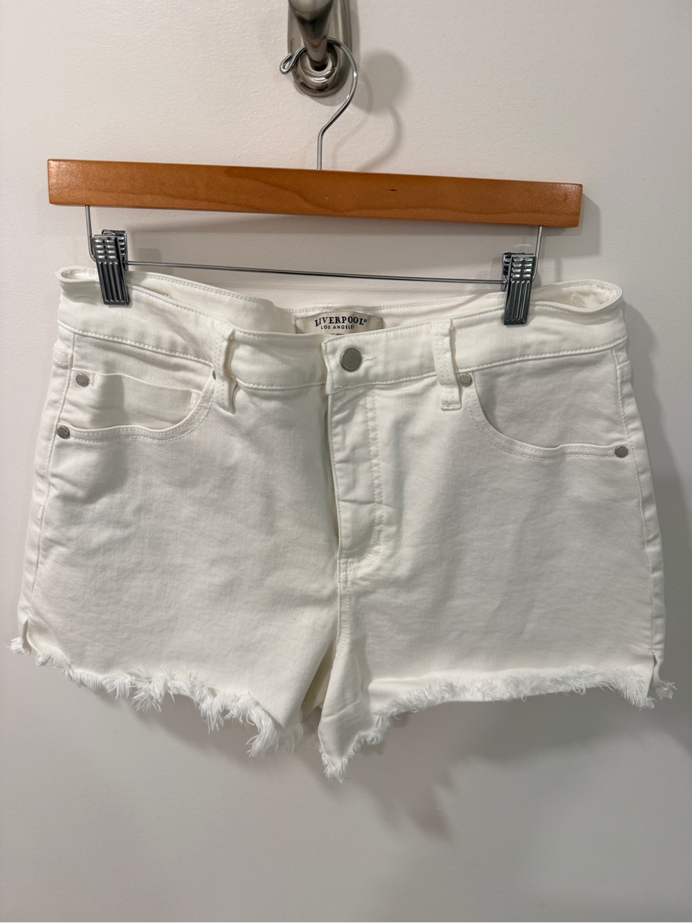 Liverpool White Denim Frayed Hem Shorts